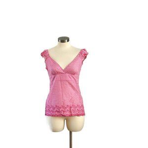 Fashion Granada Pink  Embroidered Checkered Blouse Gingham Buffalo Check Plaid